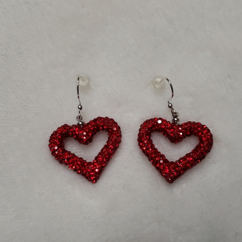 Red glittery heart earrings
